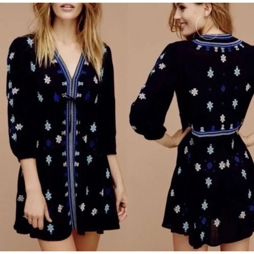 Women’s Free People Stargazer Embroidered Tunic Dress - Celestial Boho Large
